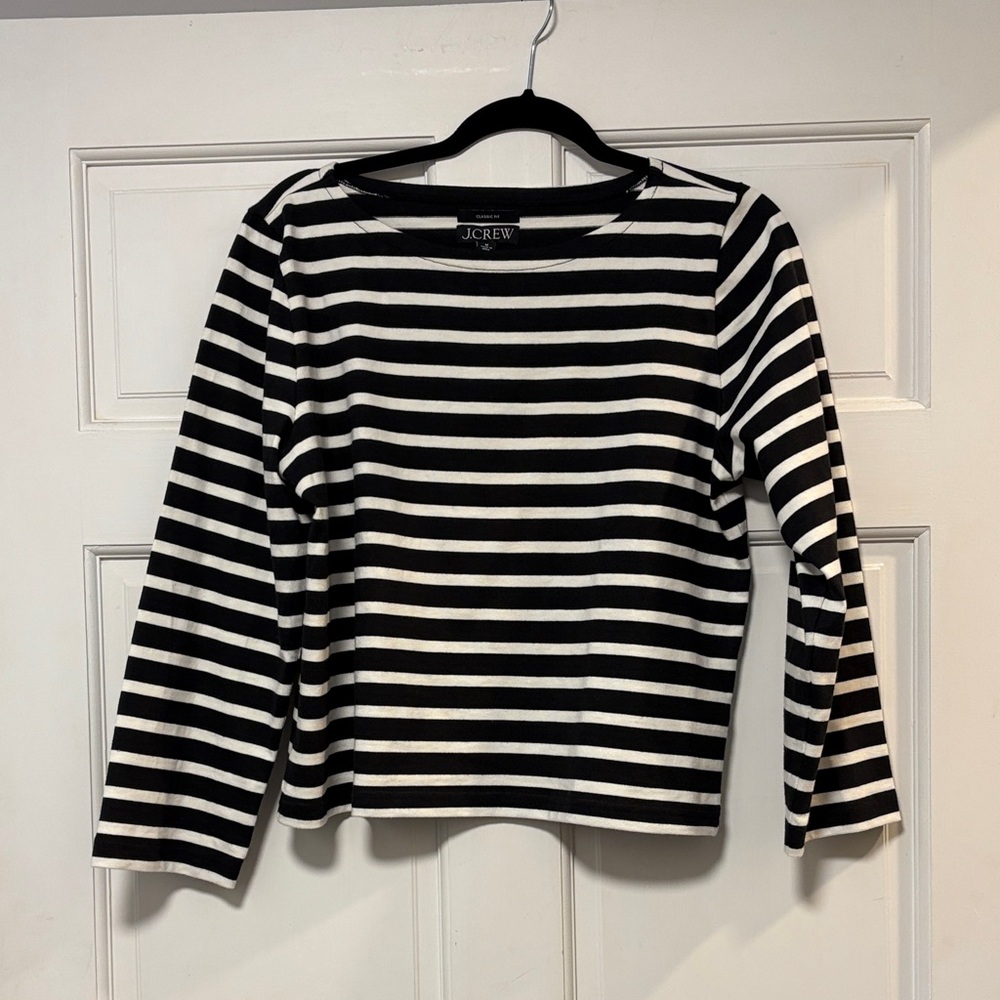 NWT J. Crew Women's Long Sleeve Black and White Striped Tee